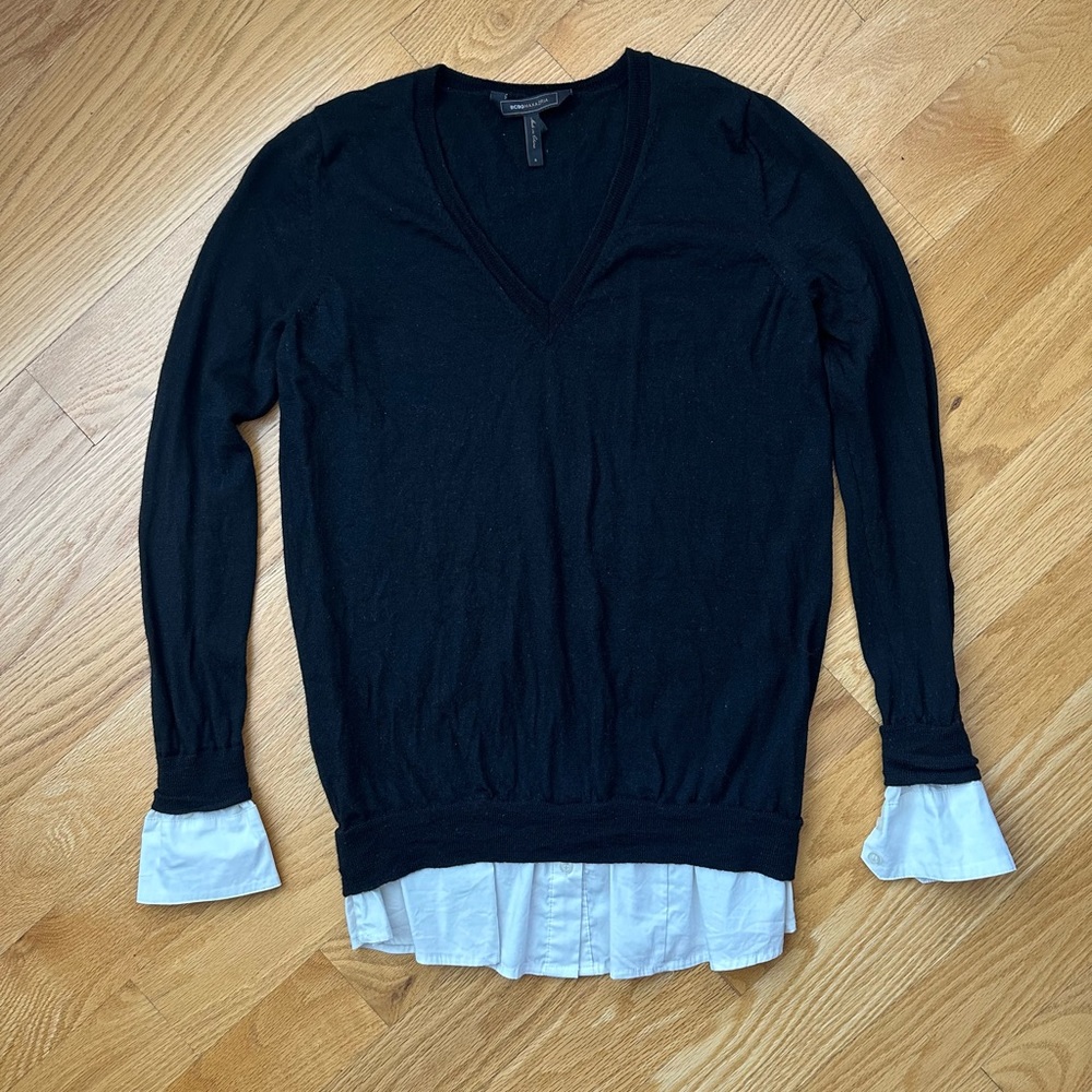 BCBG Maxazria Black Sweater with Shirt Detail
